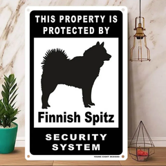 雑貨【Finnish Spitz/フィニッシュ・スピッツ】  Dog ドッグ  犬    メタルポスタ―　Security  セキュリティー 警告  ヤードサイン メタルプレート  ブリキ看板  -138