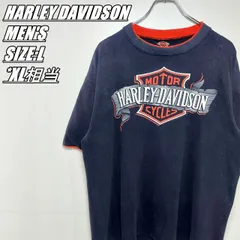 【US古着･90年】HARLEY DAVIDSON　ハーレーダビッドソン　プリントTシャツ　メンズ　サイズ表記L　XL相当　ネイビー×オレンジ
