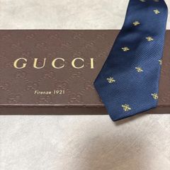 美品 GUCCI グッチ シルク 100％ ネイビー 紺 蜂柄 ハチ Bee 254-677