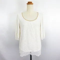 ロペピクニック ROPE Picnic カットソー 七分袖 ラウンドネック 総レース 38 オフホワイト ※EKM