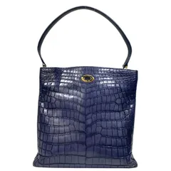 ペレリールッソ ハンドバッグ ショルダーバッグ ワンショルダー 2way 日本製 クロコダイルレザー ワニ革 チャーム付 ブルー Pelley Lusso