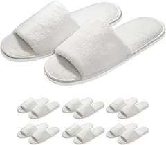 すまいるＳＨＯＰ 使い捨てスリッパ 前あき 厚手 室内 個包装 来客用 洗える ホテル 仕様 大きめ 6足セット(ホワイト,  Free Size)