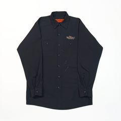 【00s】RED KAP レッドキャップ 長袖 ワークシャツ 企業ロゴ 刺繍 ブラック M B202507
