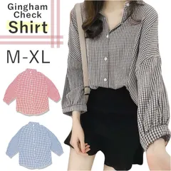 ☆ XLサイズ ☆ シャツ lysh1504 ブラウス 長袖 レディース シャツ シャツブラウス レディースシャツ 襟 ゆったり 体型カバー ポリエステル 前開き 大きいサイズ カジュアル シンプル チェック柄 通勤 通学 トップス