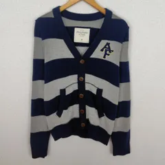 Abercrombie & Fitch アバクロ カーディガン ボーダー柄 総柄 ワッペン ネイビー Mサイズ メンズ 古着 アメカジ グランジ