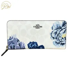 【中古】COACH コーチ 長財布 シグネチャー　花柄 シグネチャー　花柄 アコーディオン ホワイト