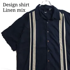 【90～00s】Haggar リネンレーヨン 開襟シャツ ブラック ライン 古着