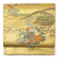 小紋 身丈165cm 裄丈67cm M 袷 宝尽くし 片輪車 輝宝織 茶緑色 正絹 逸品 中古