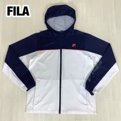 FILA フィラ フード付 トラックジャケット 薄手 ジップアップパーカー レディースL ネイビー× ホワイト×ピンク ゼブラ柄 スリーブロゴ 着丈61cm 肩幅39cm 身幅(脇下)49cm 袖丈60cm【古着】