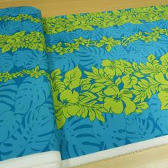 約110×25cm　ハワイアン ハワイアンライン ホヌ モンステラ ハイビスカス T/C ブロード 205003-12 ターコイズ　生地 布地 布 ハンドメイド