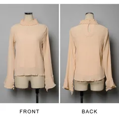 シフォン楊柳フリルハイネック袖フレアブラウス