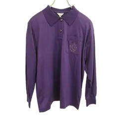 #a レリアン Leilian ポロシャツ 9号 紫 長袖 カットソー ワンポイント刺繍 日本製 レディース [957436] k01
