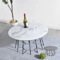 テーブル 大理石 丸テーブル 80cm幅 センターテーブル 大理石柄 北欧 おしゃれ ローテーブル 丸い 大理石柄テーブル 円形 ホワイト ブラック スチール脚
