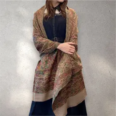 カシミヤショール ジャガード織 ペイズリー柄 ストール ベージュ ナチュラルカラー ボタニカル 大判 一点物 手織り カシミール 伝統工芸 高級 カシミヤ100％ ギフト向け インテリアにも最適 春夏秋兼用