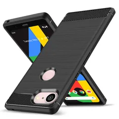 KUJQOC Google Pixel 3a ケース 耐衝撃 シリコン 炭素繊維 薄型 レンズ保護 指紋防止 衝撃吸収 散熱加工 軽量 ソフト 手触り良い 滑り止め 取り出し易い ワイヤレス充電対応 グーグル ピクセル3a スマートフォンケース 黒