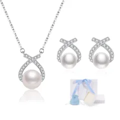 【特価セール】パール ペンダント ピアス セット ピアス シルバー925 クロス 金属アレルギー対応 女性 セットレディース 誕生日 記念日 ネックレス 卒業式 bird] お正月 クリスマス [Free プレゼント（ぜひ動画ご覧）