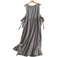 ☆ ブラック×チェック ☆ XLサイズ ☆ エプロンワンピース ロング丈 マキシ丈 エプロン ワンピース ロング エプロンドレス ドレスエプロン エプロンワンピース ロングワンピース カフェエプロン 保育士 レディース おしゃれ ロングエプロン