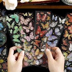 「在庫わずか」(蝶1) 蝶 花 かわいい 防水 おしゃれ 手帳 大量 ステッカー フレークシール シール 素材 コラージュ