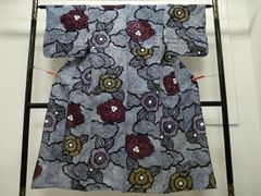 □E6723□美品□木綿□藍染 多色 有松絞り 花柄 浴衣□丈156 裄64