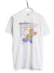 【お得なクーポン配布中!】 80s USA製 ジョーク キャラクター イラスト プリント 半袖 Tシャツ メンズ M 80年代 ヴィンテージ メッセージ シングルステッチ  アート 白