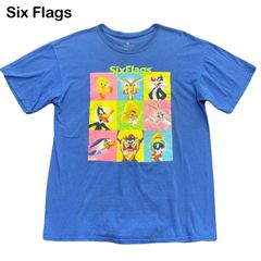 SixFlags ルーニー・テューンズ キャラクター トゥイーティー Tweety シルベスター アニメ 映画 ムービー メンズ レディース Tシャツ Lサイズ