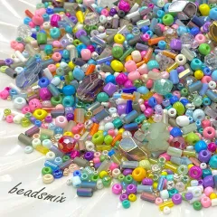 シードビーズ ガラスビーズ 竹ビーズ ミックス カラフル ハンドメイド 手芸 ビーズ細工 アクセサリーパーツ 30g beads1267 GreenRoseYumi