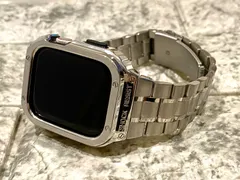 メタリック　シルバー　ベルト調整器付き⭐︎316L高級ステンレスアップルウォッチバンド ステンレス カバー　Apple Watch ケース 44mm 45mm 4 5 6 7 8 9 se メンズ レディース スポーツ 一体