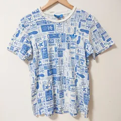 (^w^)b adidas アディダス 半袖 Tシャツ 総柄 ブランドロゴ ロゴプリント 英字 スポーツ トレーニング カジュアル 普段着 タウンユース おしゃれ スポーティ アウトドア 綿100% ホワイト ブルー メンズ サイズM