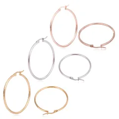 【幅2mm 外径45mm シルバー/ゴールド/ローズゴールド 3色ペアセット】 [Adelina Style] フープ ピアス 人気 大きめ レディース リングピアス イヤリング 金属アレルギー対応 サージカルステンレス 両耳用 プレゼント