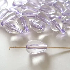 シースルー クリアビーズ 【 12個 14.5mm 】 ドロップ 雫ビーズ カラフル 透明 大人 綺麗 クリア 雫 パー( パープル )