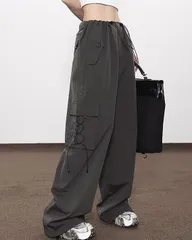 カーゴパンツ レディース ロングパンツ ワイドカーゴパンツ ウエスト ポケット付き ゆったり ヒップホップ ダンス用 かっこいい ボトムス カジュアル 秋 春 夏litin01