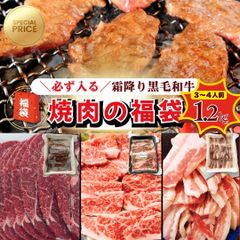 【送料無料】【焼肉福袋】夏の満足お肉セット！ 必ず黒毛和牛入り 交雑牛 国産豚肉 ランダム 合計３種 詰め合わせ 《3～4人前/約1.2kg》BBQ 焼肉 冷凍 黒毛和牛  焼肉セット 商品番号：yakiniku-a