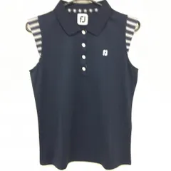 【超美品】フットジョイ ノースリーブポロシャツ ネイビー×白 一部ボーダー ロゴ刺しゅう レディース L ゴルフウェア FootJoy