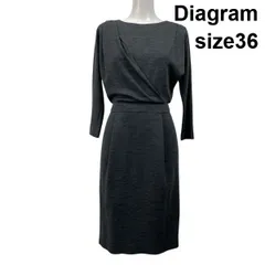 ◆ ダイアグラム Diagram 膝丈ワンピース 長袖 ドレープ タイト ラップ風 グレー ウール混 36 S 7号 レディース S5V614