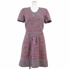【美品】CHANEL シャネル ワンピース ツイード P50960 2014-15年製 COCOマーク ロゴ チャーム モノグラム カメリア ミディ丈 アクリル x コットン / シルク ドレス レディース 38 マルチカラー 伊製 カール・ラガーフェルド期