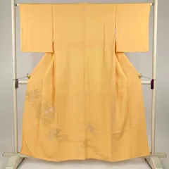 たんす屋 TANSU-YA 中古 リユース着物 訪問着 山吹 黄色 セミフォーマル 縫い取り 秋草 袷 絹 未洗い 【身丈】151cm【裄丈】65cm MS4380