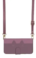 iPhone15Pro  ケース 手帳型 iPhone15 プロ スマホケース スマホショルダー レザー ストラップ 猫 ネコ 黒猫 シンプル かわいい ピンク 調節可能 130cm  カラー05