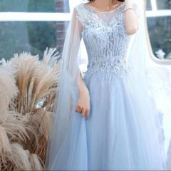 新品未使用 演奏会 カラードレス ライトブルー ビジュー ケープ風