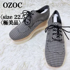 オゾック 厚底レースアップシューズ ギンガムチェック柄 ウェーブソール カジュアル おしゃれ トレンド スタイルアップ 美脚効果 デイリー使い 22.5cm 極美品 レディース S0024【フォロアー様10％クーポン】