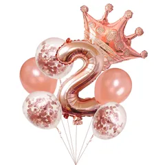 【在庫処分】(2 パーティーに 記念日 ウェディング 誕生日 誕生日 ローズゴールド) ガーランド バースデー 風船 巨大 女の子 男の子 クラウン 32インチ ゴールデン 2歳 バルーン 数字 飾り付け