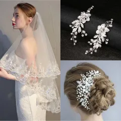 3点セット！ウェディングベール ＆ ヘッドドレス&イヤリング　7/13