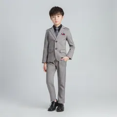 ☆ グレー ☆ 130cm ☆ 男の子スーツ フォーマル ５点セット pk19135 男の子スーツ フォーマル ５点セット セット フォーマルスーツ 子供服 スーツ キッズスーツ キッズ ジュニア おしゃれ チェック柄 紳士風 入学式 結婚式 入園式 七五三
