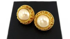 4 ヴィンテージ シャネル イヤリング ■ 94A 丸型 フェイクパール レディース ▼ ゴールドカラー ジュエリー CHANEL 6G