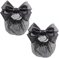 なないろ館 リボン バレッタ 2個セット お団子ネット付 髪留め シンプル フォーマル オフィス 冠婚葬祭 接客 ブラック 黒( ブラック)