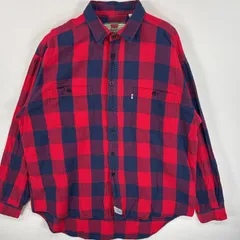 古着 リーバイス Levi's 長袖シャツ 胸ポケ ワンポイント ロゴ ネルシャツ L  レッド系 チェック メンズ