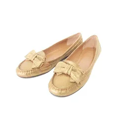 ロエベ LOEWE 美品 グリッター パンプス リボンモチーフ フラットシューズ 靴 37 1/2 約24.5㎝ 金色 ゴールドカラーのサムネイル