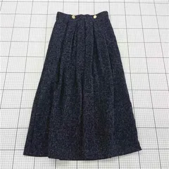 ◇ ⊇ 未使用 WRS ツイード タック スリット ロング丈 フレア スカート サイズF ネイビー レディース E  【1509180007278】