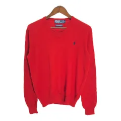Polo by Ralph Lauren ポロ ラルフローレン Vネック ウール ニット セーター レッド (メンズ M) 中古 古着 S2517