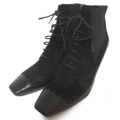 美品 ROGER VIVIER ロジェヴィヴィエ スエード レザー レースアップ サイドゴア ショートブーツ 37 1/2サイズ 24cm相当 ブラック レディース 古着 中古 USED