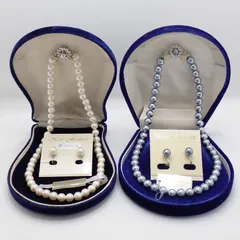 未使用品 ネックレス イヤリング 2セット シェルパール 貝パール 41cm ブラック 40cm 冠婚葬祭#14488